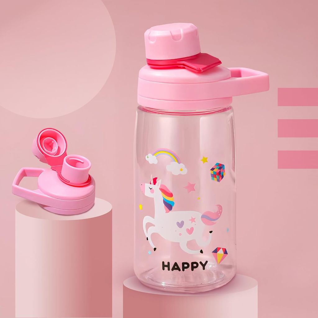 BAYBEE Joy Baby Sipper Water Bottle for Kids | Spill-Proof & BPA Free Safe Sippy Water Bottle 480ml for Kids 6+ Months | Drinking Training Sipper Bottle for School Kids & Toddlers, Boys Girls (Pink)