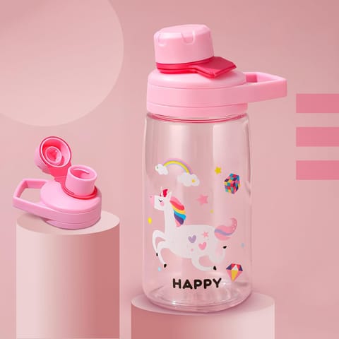 BAYBEE Joy Baby Sipper Water Bottle for Kids | Spill-Proof & BPA Free Safe Sippy Water Bottle 480ml for Kids 6+ Months | Drinking Training Sipper Bottle for School Kids & Toddlers, Boys Girls (Pink)