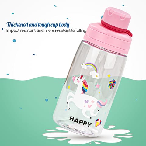 BAYBEE Joy Baby Sipper Water Bottle for Kids | Spill-Proof & BPA Free Safe Sippy Water Bottle 480ml for Kids 6+ Months | Drinking Training Sipper Bottle for School Kids & Toddlers, Boys Girls (Pink)