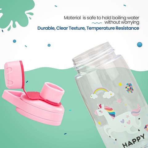 BAYBEE Joy Baby Sipper Water Bottle for Kids | Spill-Proof & BPA Free Safe Sippy Water Bottle 480ml for Kids 6+ Months | Drinking Training Sipper Bottle for School Kids & Toddlers, Boys Girls (Pink)