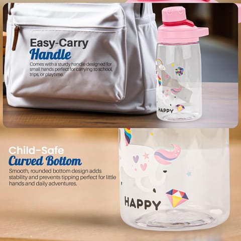 BAYBEE Joy Baby Sipper Water Bottle for Kids | Spill-Proof & BPA Free Safe Sippy Water Bottle 480ml for Kids 6+ Months | Drinking Training Sipper Bottle for School Kids & Toddlers, Boys Girls (Pink)