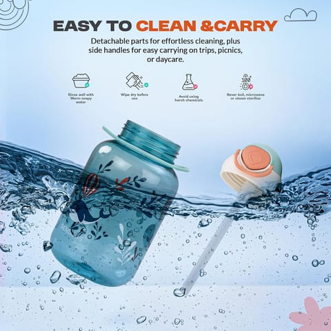 Baybee Univio Baby Sipper Bottle for Kids | Drinking Water Bottle for School Kids with Soft Silicone Straw & Adjustable Strap | Leak Proof BPA-Free 750ml Sippy Water Bottle for Kids,Boys Girls (Green)