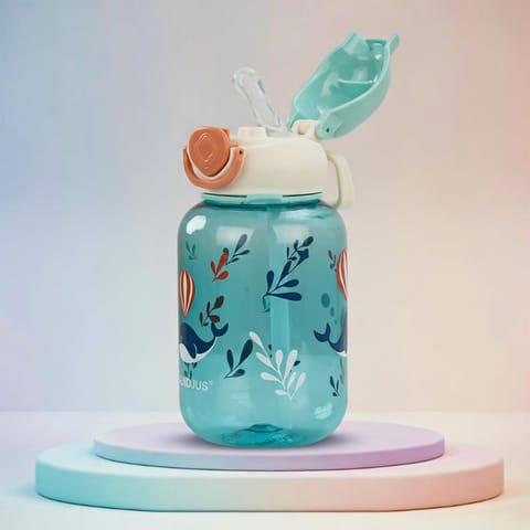 Baybee Univio Baby Sipper Bottle for Kids | Drinking Water Bottle for School Kids with Soft Silicone Straw & Adjustable Strap | Leak Proof BPA-Free 750ml Sippy Water Bottle for Kids,Boys Girls (Green)