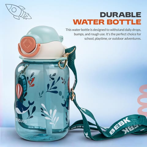 Baybee Univio Baby Sipper Bottle for Kids | Drinking Water Bottle for School Kids with Soft Silicone Straw & Adjustable Strap | Leak Proof BPA-Free 750ml Sippy Water Bottle for Kids,Boys Girls (Green)