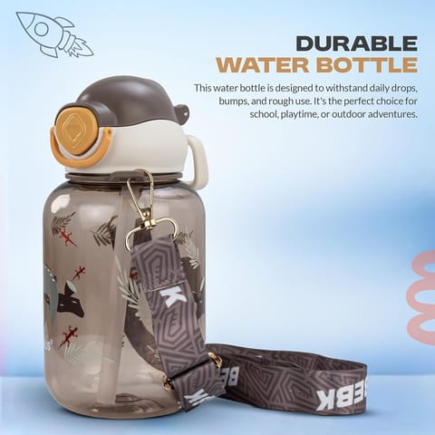 Baybee Univio Baby Sipper Bottle for Kids | Drinking Water Bottle for School Kids with Soft Silicone Straw & Adjustable Strap | Leak Proof BPA-Free 750ml Sippy Water Bottle for Kids,Boys Girls (Brown)