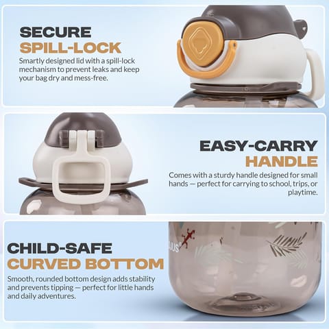 Baybee Univio Baby Sipper Bottle for Kids | Drinking Water Bottle for School Kids with Soft Silicone Straw & Adjustable Strap | Leak Proof BPA-Free 750ml Sippy Water Bottle for Kids,Boys Girls (Brown)