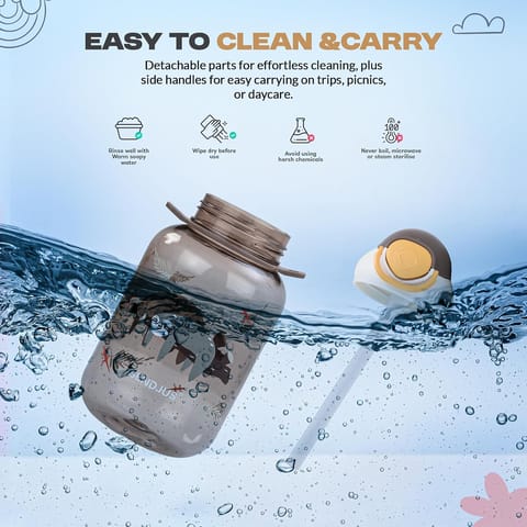 Baybee Univio Baby Sipper Bottle for Kids | Drinking Water Bottle for School Kids with Soft Silicone Straw & Adjustable Strap | Leak Proof BPA-Free 750ml Sippy Water Bottle for Kids,Boys Girls (Brown)