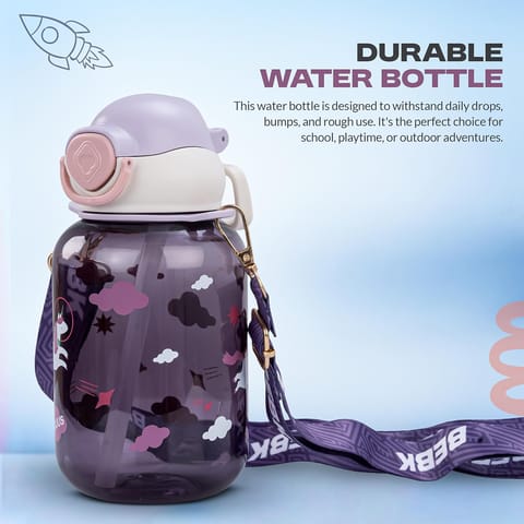Baybee Univio Baby Sipper Bottle for Kids | Drinking Water Bottle for School Kids with Soft Silicone Straw & Adjustable Strap | Leak Proof BPA-Free 750ml Sippy Water Bottle for Kids,Boys Girls(Purple)