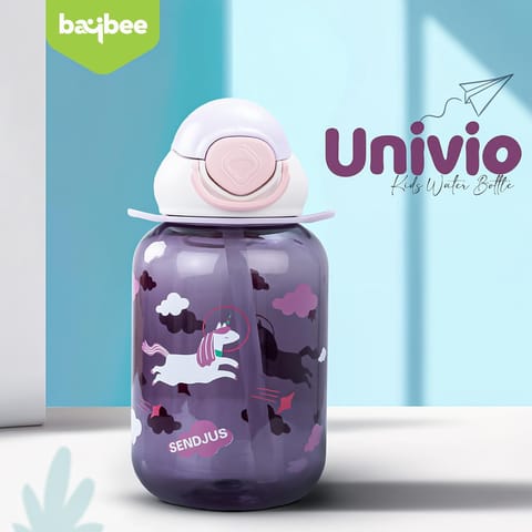 Baybee Univio Baby Sipper Bottle for Kids | Drinking Water Bottle for School Kids with Soft Silicone Straw & Adjustable Strap | Leak Proof BPA-Free 750ml Sippy Water Bottle for Kids,Boys Girls(Purple)