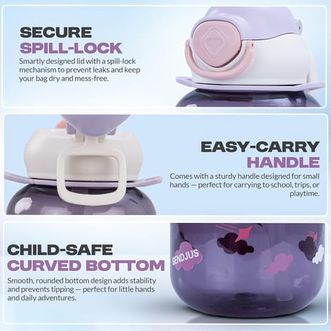 Baybee Univio Baby Sipper Bottle for Kids | Drinking Water Bottle for School Kids with Soft Silicone Straw & Adjustable Strap | Leak Proof BPA-Free 750ml Sippy Water Bottle for Kids,Boys Girls(Purple)