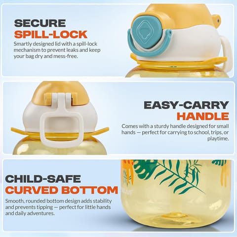 Baybee Univio Baby Sipper Bottle for Kids | Drinking Water Bottle for School Kids with Soft Silicone Straw & Adjustable Strap | Leak Proof BPA-Free 750ml Sippy Water Bottle for Kids,Boys Girls(Yellow)