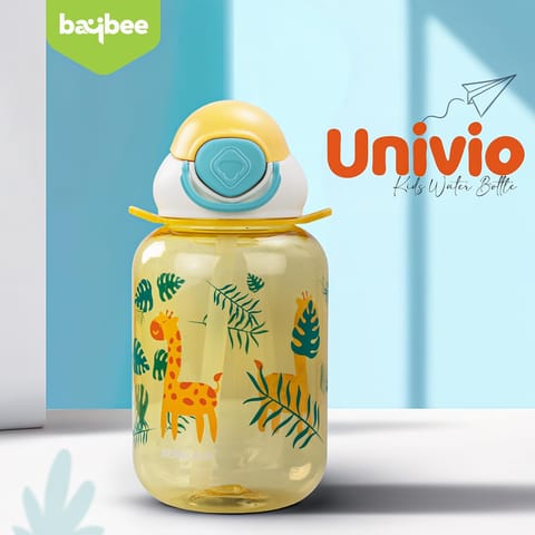 Baybee Univio Baby Sipper Bottle for Kids | Drinking Water Bottle for School Kids with Soft Silicone Straw & Adjustable Strap | Leak Proof BPA-Free 750ml Sippy Water Bottle for Kids,Boys Girls(Yellow)