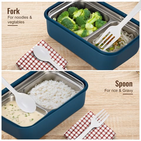 BAYBEE Kids Lunch Box 800ml | Leak-Proof & Microwave Safe 4-Side Lock BPA-Free Tiffin Box | Detachable Stainless Steel Plate, Spoon & Fork Included | Durable Lunch Box for School & Office (Red)