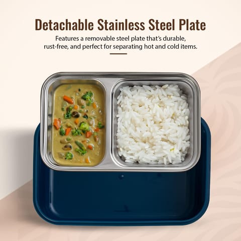 BAYBEE Kids Lunch Box 800ml | Leak-Proof & Microwave Safe 4-Side Lock BPA-Free Tiffin Box | Detachable Stainless Steel Plate, Spoon & Fork Included | Durable Lunch Box for School & Office (Red)