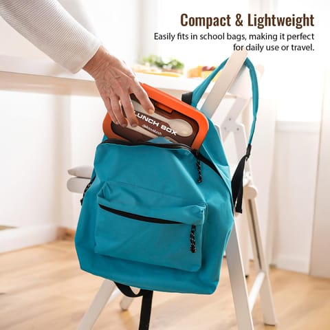 BAYBEE Kids Lunch Box 800ml | Leak-Proof & Microwave Safe 4-Side Lock BPA-Free Tiffin Box | Detachable Stainless Steel Plate, Spoon & Fork Included | Durable Lunch Box for School & Office (Red)