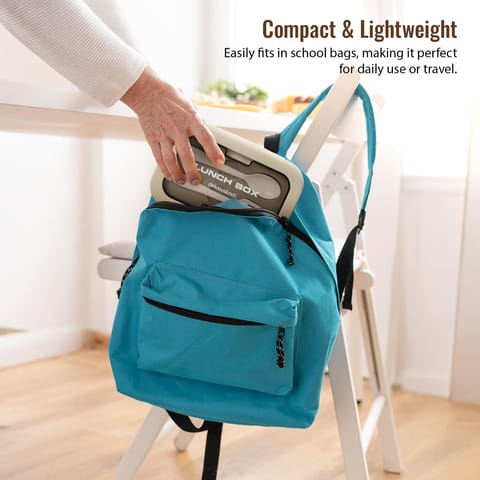 BAYBEE Kids Lunch Box 800ml | Leak-Proof & Microwave Safe 4-Side Lock BPA-Free Tiffin Box | Detachable Stainless Steel Plate, Spoon & Fork Included | Durable Lunch Box for School & Office (Beige)