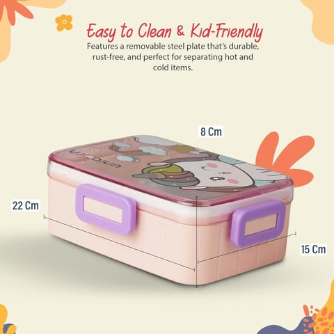 Baybee Astrobit Kids Lunch Box 600ml With Spoon | Cute Unicorn Design Leak-Proof Tiffin Box with 2 Compartments & Sauce Container | BPA-Free Durable Lunchbox for School, Travel,Snacks & Meals (Purple)