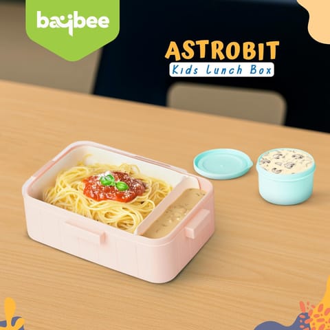 Baybee Astrobit Kids Lunch Box 600ml With Spoon | Cute Unicorn Design Leak-Proof Tiffin Box with 2 Compartments & Sauce Container | BPA-Free Durable Lunchbox for School, Travel,Snacks & Meals (Purple)