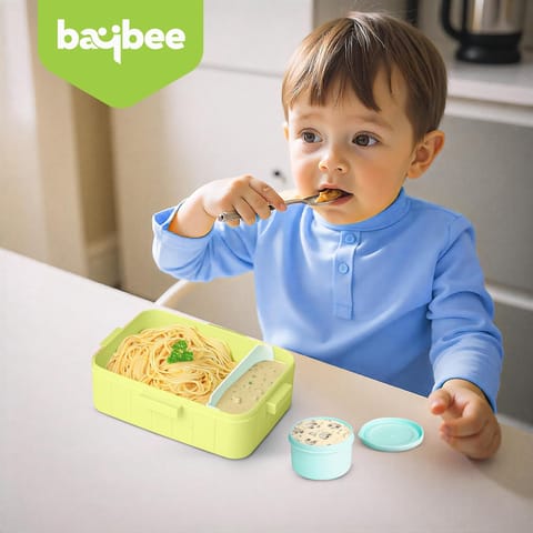 BAYBEE Astrobit Kids Lunch Box 600ml with Spoon | Cute Panda Design Leak-Proof Tiffin Box with 2 Compartments & Sauce Container | BPA-Free Durable Lunchbox for School, Travel, Snacks & Meals (Pink)