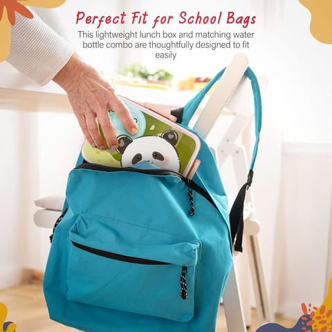 BAYBEE Astrobit Kids Lunch Box 600ml with Spoon | Cute Panda Design Leak-Proof Tiffin Box with 2 Compartments & Sauce Container | BPA-Free Durable Lunchbox for School, Travel, Snacks & Meals (Pink)