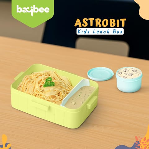 BAYBEE Astrobit Kids Lunch Box 600ml with Spoon | Cute Panda Design Leak-Proof Tiffin Box with 2 Compartments & Sauce Container | BPA-Free Durable Lunchbox for School, Travel, Snacks & Meals (Pink)