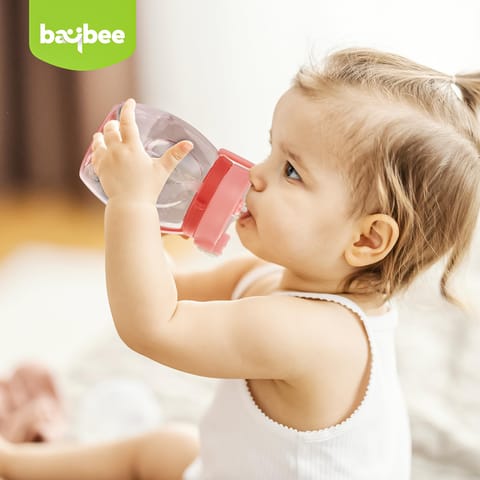 Baybee Lovely Bunnies Kids Water Bottle 600ml | BPA Free & Leakproof Safe Sipper Bottle with Straw | Cute Rabbit Design Smooth Sipping with Handle & Neck Strap, Flip Lid for School Kids & Babys (Pink)