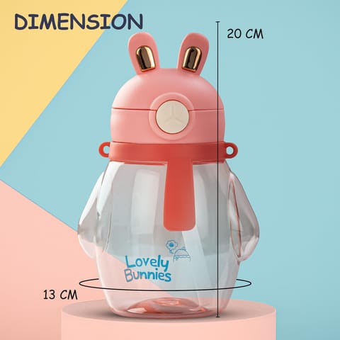 Baybee Lovely Bunnies Kids Water Bottle 600ml | BPA Free & Leakproof Safe Sipper Bottle with Straw | Cute Rabbit Design Smooth Sipping with Handle & Neck Strap, Flip Lid for School Kids & Babys (Pink)
