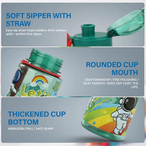 BAYBEE Space 700ml Sipper Bottle for Kids, Anti-Spill Sippy Water Bottle- BPA Free |Sippy Cup, Baby Bottle Sippers | Sipper Water Bottle for Kids Infants & Toddlers 6 Months to 9 Years (Green)