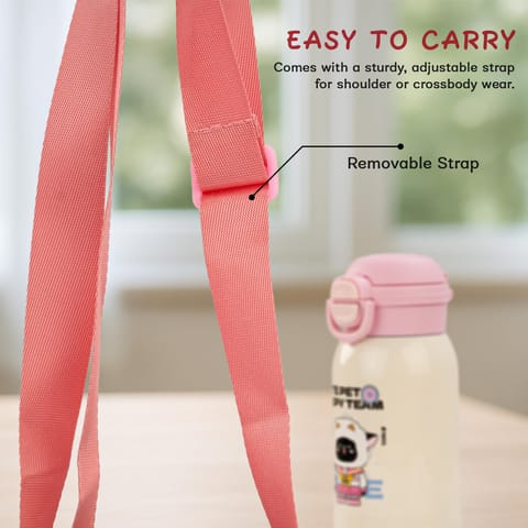 Baybee 2 in 1 PandaPlunge Baby Sipper Bottle with Straw for Kids | Leak Proof Sipper Water Bottle with Carry Pouch & Adjustable Strap | BPA Free & Non-Toxic with 550ml Capacity | Drinking Water Bottle for School Kids Boys Girls (Pink)
