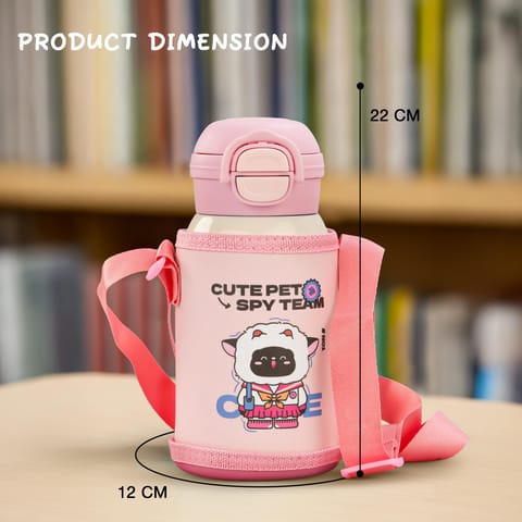 Baybee 2 in 1 PandaPlunge Baby Sipper Bottle with Straw for Kids | Leak Proof Sipper Water Bottle with Carry Pouch & Adjustable Strap | BPA Free & Non-Toxic with 550ml Capacity | Drinking Water Bottle for School Kids Boys Girls (Pink)