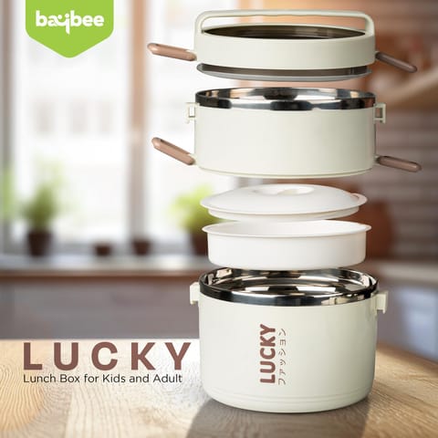 BAYBEE Lucky Lunch Box for Kids & Adults | Stainless Steel Lunch Box for Kids, Men & Women | Leak Proof Tiffin Box for School,College & Office | Hot Microwave Safe Food Container with 3 Boxes, 1700ml