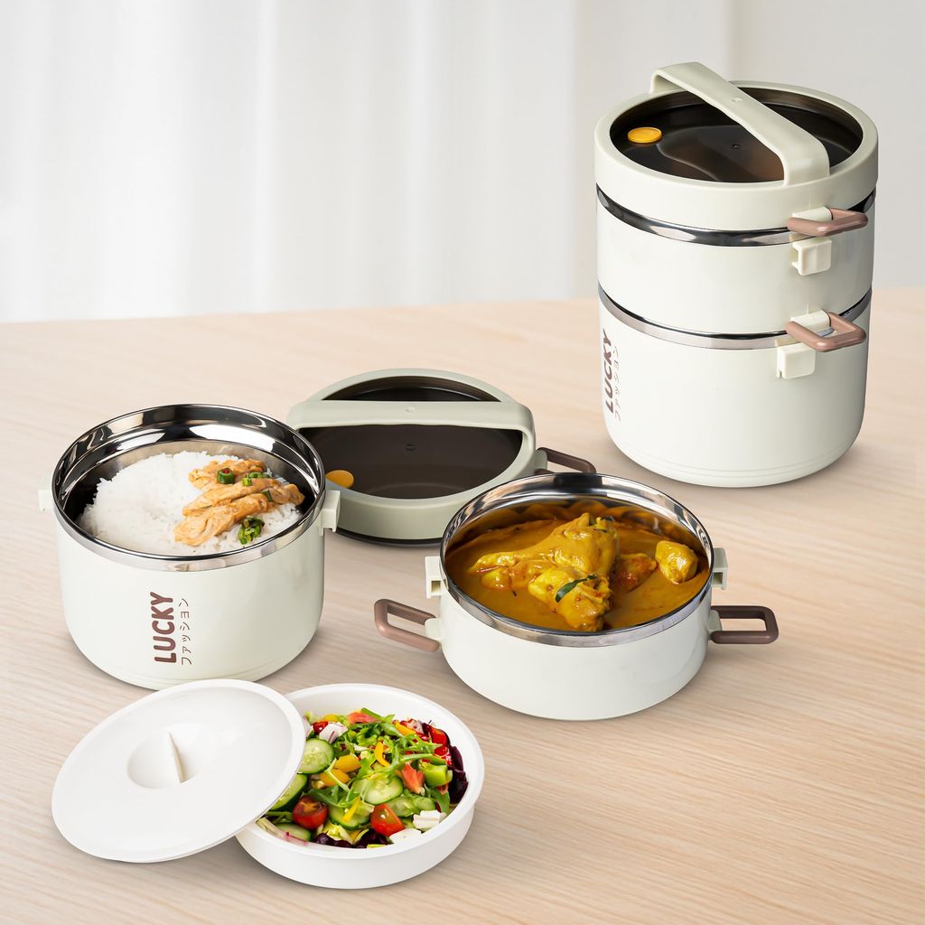 BAYBEE Lucky Lunch Box for Kids & Adults | Stainless Steel Lunch Box for Kids, Men & Women | Leak Proof Tiffin Box for School,College & Office | Hot Microwave Safe Food Container with 3 Boxes, 1700ml