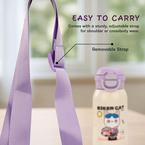 Baybee 2 in 1 PandaPlunge Baby Sipper Bottle with Straw for Kids | Leak Proof Sipper Water Bottle with Carry Pouch & Adjustable Strap | BPA Free & Non-Toxic with 550ml Capacity | Drinking Water Bottle for School Kids Boys Girls (Purple)