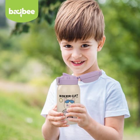 Baybee 2 in 1 PandaPlunge Baby Sipper Bottle with Straw for Kids | Leak Proof Sipper Water Bottle with Carry Pouch & Adjustable Strap | BPA Free & Non-Toxic with 550ml Capacity | Drinking Water Bottle for School Kids Boys Girls (Purple)