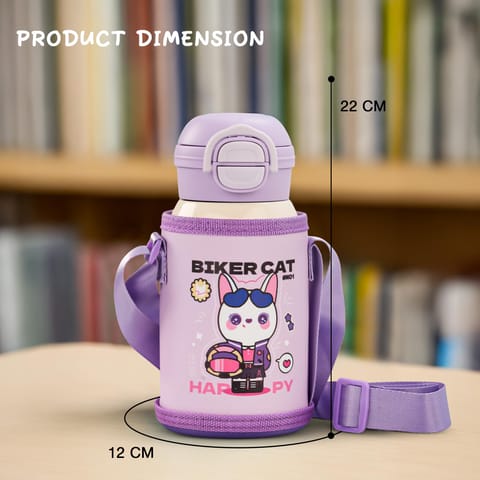 Baybee 2 in 1 PandaPlunge Baby Sipper Bottle with Straw for Kids | Leak Proof Sipper Water Bottle with Carry Pouch & Adjustable Strap | BPA Free & Non-Toxic with 550ml Capacity | Drinking Water Bottle for School Kids Boys Girls (Purple)