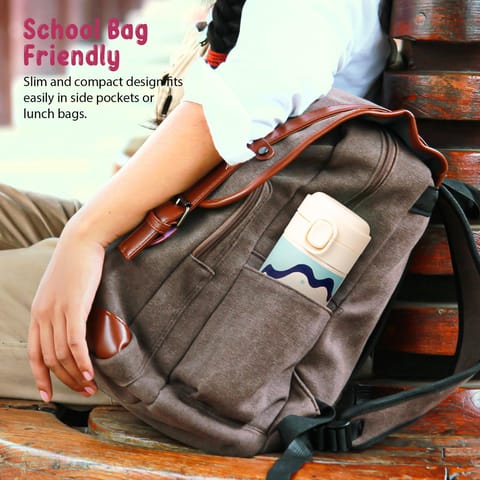 BAYBEE Stainless Steel Kids Sipper Water Bottle 420ml | Spill-Proof, BPA Free Insulated Sipper for Hot & Cold Drinks | One Hand Flip Lid, Non-Skid Base, Drinking Water Bottle for Boys Girls (Beige)