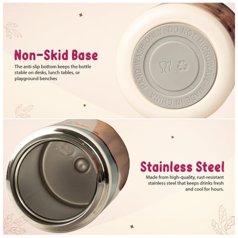 BAYBEE Stainless Steel Kids Sipper Water Bottle 420ml | Spill-Proof, BPA Free Insulated Sipper for Hot & Cold Drinks | One Hand Flip Lid, Non-Skid Base, Drinking Water Bottle for Boys Girls (Beige)