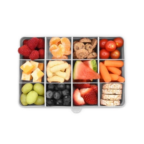 melii Snackle Box with 12 individual compartments, removable dividers, Snack capacity 4oz/114ml each, Grey