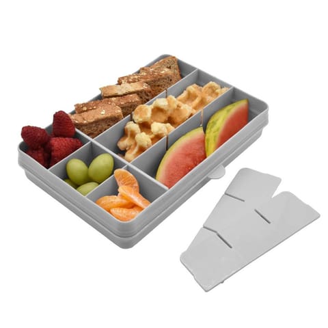 melii Snackle Box with 12 individual compartments, removable dividers, Snack capacity 4oz/114ml each, Grey