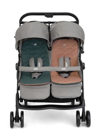 Joie Aire Twin Lightweight Double Stroller, Suitable from Birth to 15 kg, Independent Forward Facing Seats, SoftTouch 5-Point Harness, Lie-Flat Recline, UPF 50+ Canopies, All-Wheel Suspension, Reversible Seat Liners, Quick One-Handed Fold