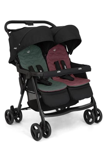 Joie Aire Twin Lightweight Double Stroller, Suitable from Birth to 15 kg, Independent Forward Facing Seats, SoftTouch 5-Point Harness, Lie-Flat Recline, UPF 50+ Canopies, All-Wheel Suspension, Reversible Seat Liners, Quick One-Handed Fold