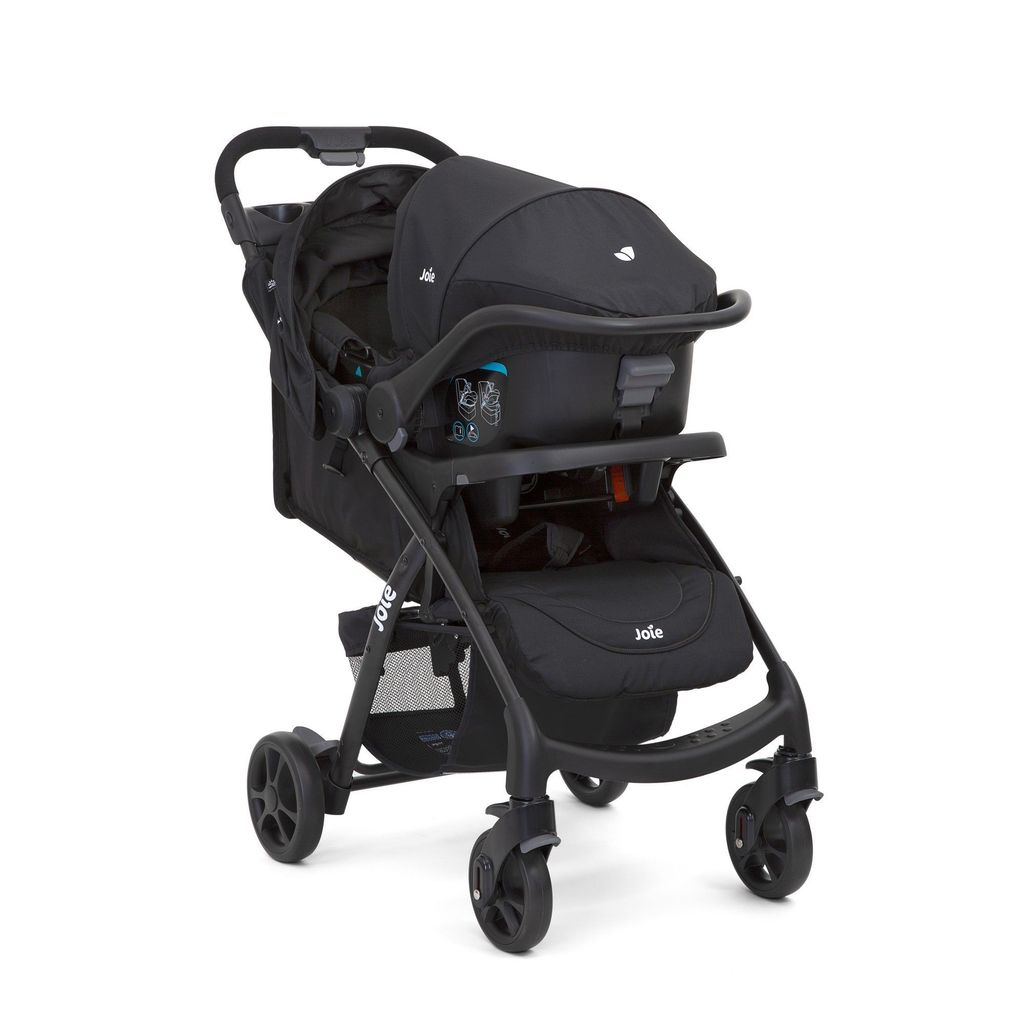 Joie muze lx Travel System, Includes juva Infant Carrier, SoftTouch 5-Point Harness, Lie-Flat Recline, UPF 50+ Canopy, All-Wheel Suspension, One Hand Fold Stroller, Usage from 0+ to 3 Years (15kg).