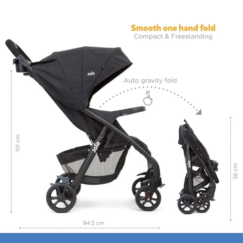 Joie Muze Full Featured Baby Stroller - Compact Fold Baby Pram with 5-Point Harness, Travel System Compatible, Lie-Flat Recline and Suitable for Birth to 15kg/(Birth - 36 Months)