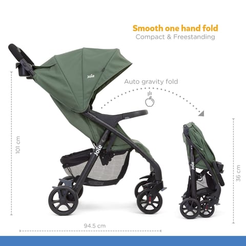 Joie Muze Lx One Hand Fold Stroller with Flat Reclining Seat (Birth to 17.5Kg), Laurel, 1 Count (Pack of 1), Green