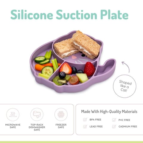 melii Divided Silicone Suction Plate - 100% Silicone, for Baby, Toddlers – BPA Free, Dishwasher & Microwave Safe (Cat)