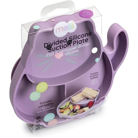 melii Divided Silicone Suction Plate - 100% Silicone, for Baby, Toddlers – BPA Free, Dishwasher & Microwave Safe (Cat)