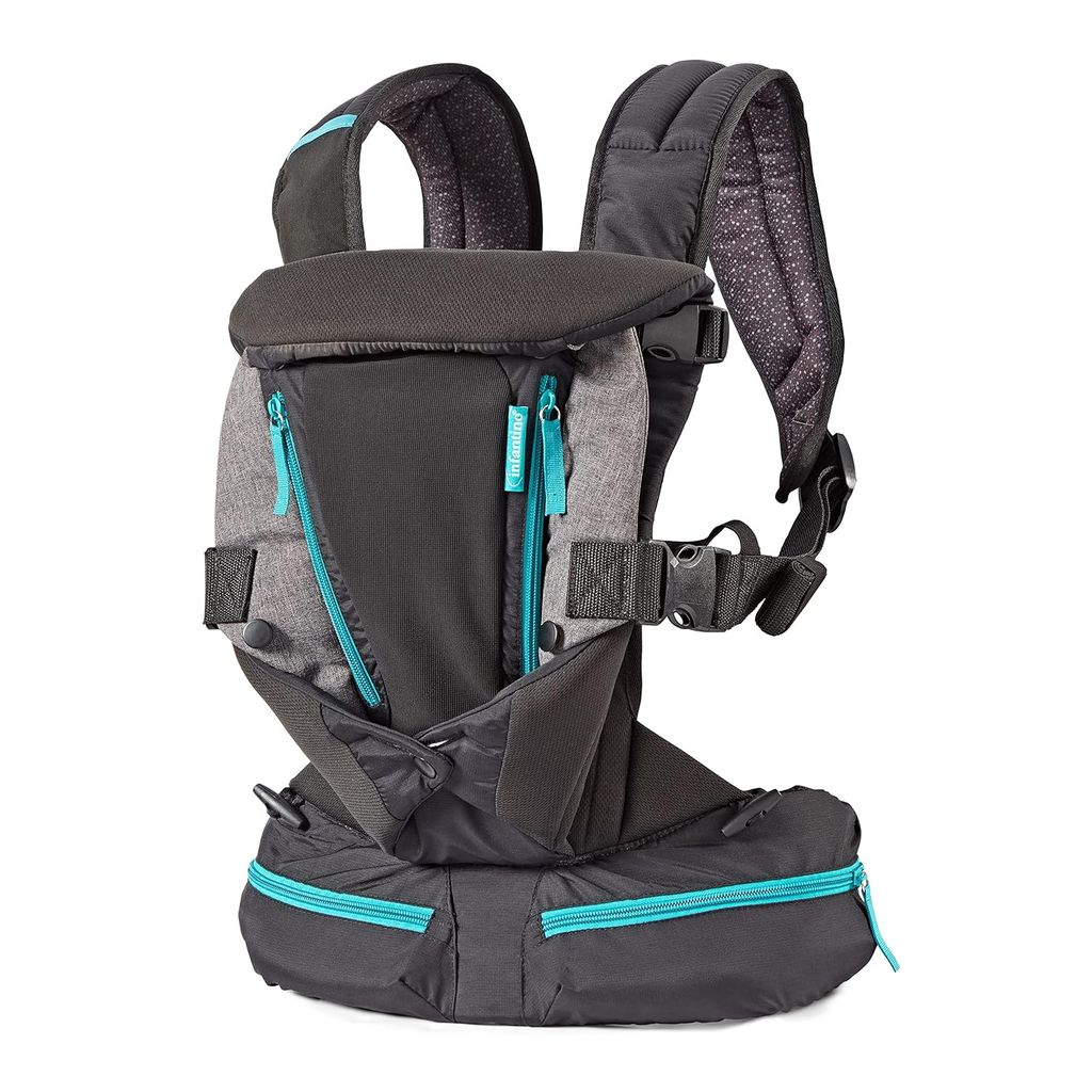 Infantino Multipocket Baby Carrier with Padded Shoulder Straps, 6 Intuitive Pockets, 4 Ways to Carry (3.6-18.14 kgs), Grey