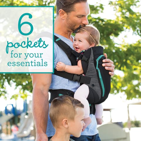 Infantino Multipocket Baby Carrier with Padded Shoulder Straps, 6 Intuitive Pockets, 4 Ways to Carry (3.6-18.14 kgs), Grey