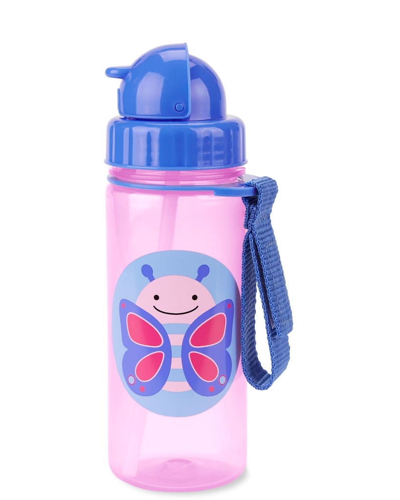 Skip Hop Zoo Straw Bottle - Bpa-Free Skip Hop Bottle with an Easy Grab Strap (13 Oz, Butterfly)