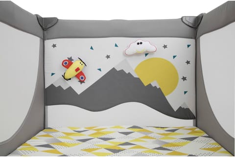 Joie Cheer Baby Playpen – Breathable Mesh Sides, Removable Mattress for Sleep & Play, Side Zipper Entry, Foldable with Carry Handle, Plush Toys Included – from Birth to 15 kg